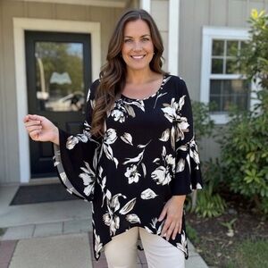 White Mark Black and Cream Floral Blouse